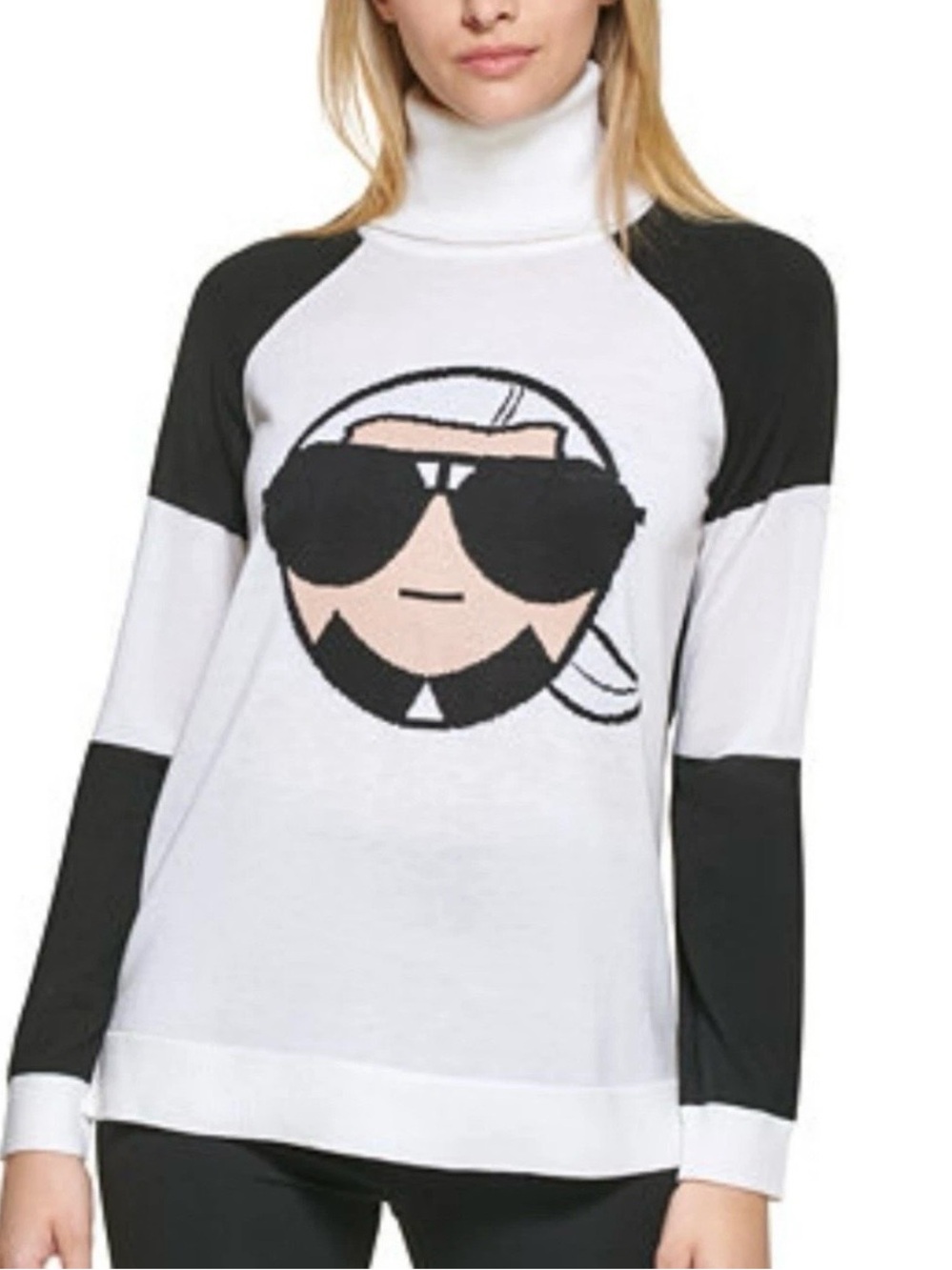 Karl Lagerfeld Black & White Graphic Turtleneck Sweater